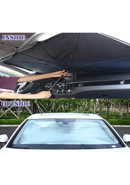 Oto Araba Güneşlik Şemsiye Tip Ön Cam Güneş Önleyici Katlanabilir 140CM x 75CM