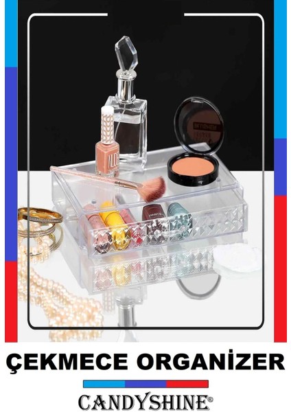 Elmas Desenli Büyük Boy Sert Mika Çekmece Düzenleyici, Beyaz