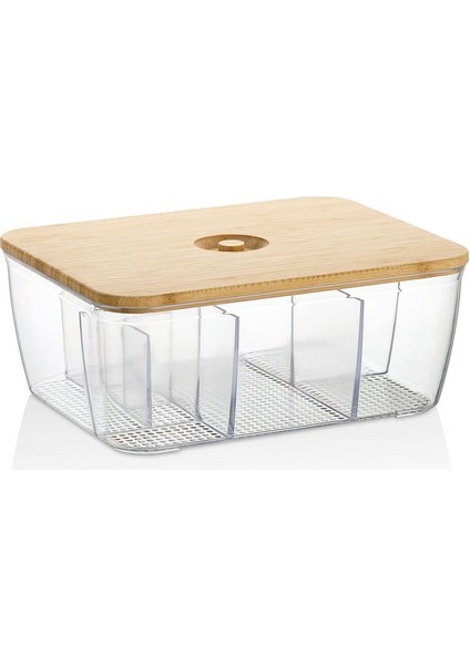 Bambu Ahşap Organizer, Şeffaf ve Şık Düzenleyici, Bej Renkli, Çok Amaçlı ve Dayanıklı