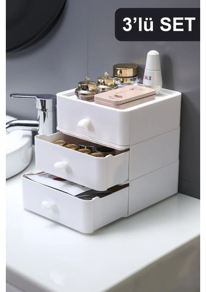 3 Katlı Çok Amaçlı Beyaz Makyaj ve Düzenleyici Organizer