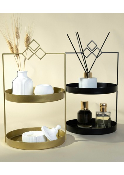 2 Katlı Altın Metal Düzenleyici - Çok Amaçlı ve Şık Organizatör modelleri