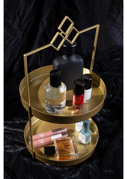 2 Katlı Altın Metal Düzenleyici - Çok Amaçlı ve Şık Organizatör indirimleri