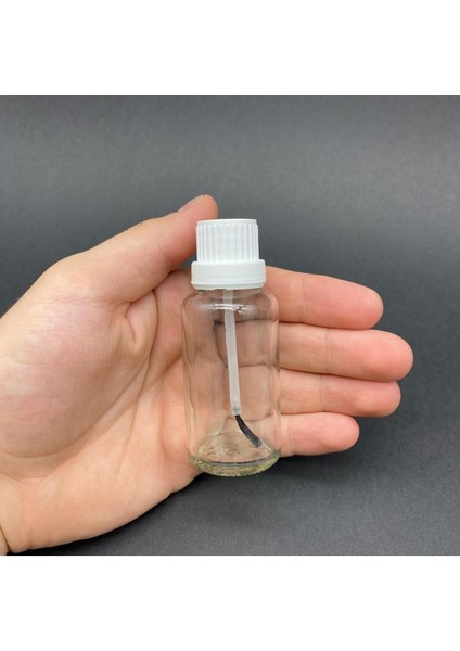 30 cc Fırçalı Cam Şişe, Şeffaf, 30 ml Boş Oje Şişesi, 3'lü Paket
