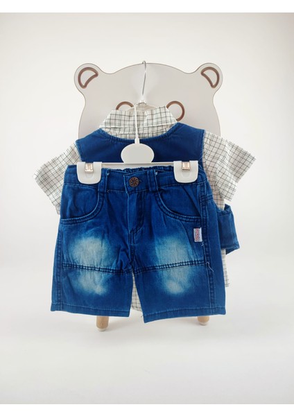 Kareli Gömlek, Kot Yelek,kot Şort 3'lü Erkek Çocuk Takım fiyatları