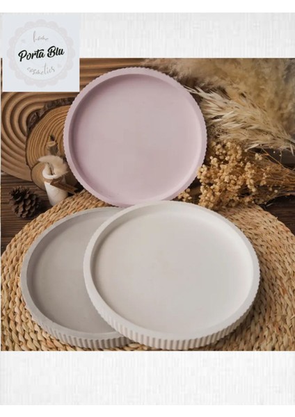 Yuvarlak Oluk Desenli Beton Dekoratif Tabak Beyaz fiyatları