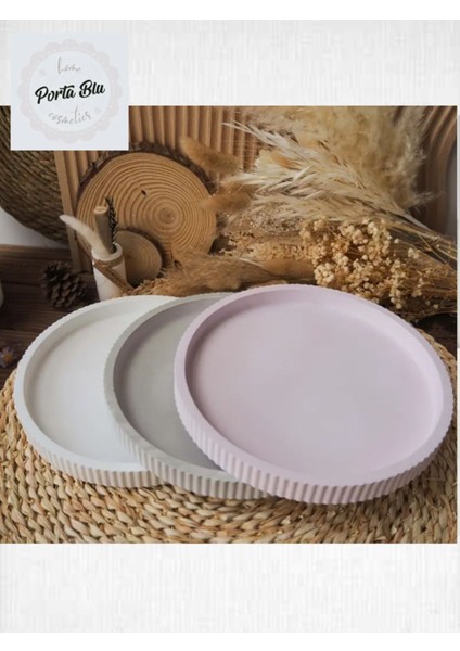 Yuvarlak Oluk Desenli Beton Dekoratif Tabak Beyaz modelleri