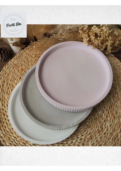 Yuvarlak Oluk Desenli Beton Dekoratif Tabak Beyaz fırsatları