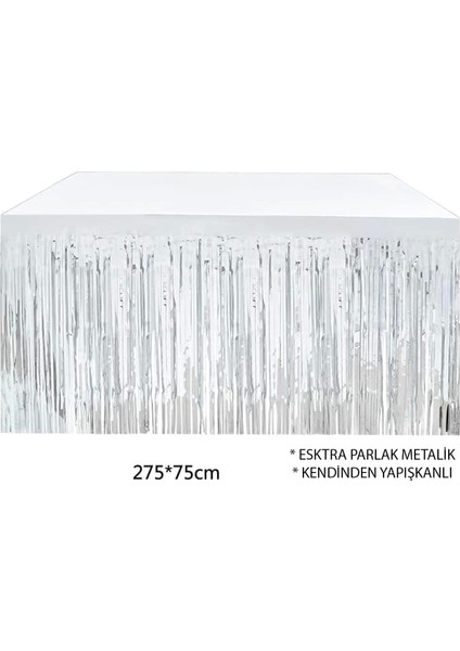 Gümüş Metalize Masa Eteği 275X75 cm – Kendinden Yapışkanlı