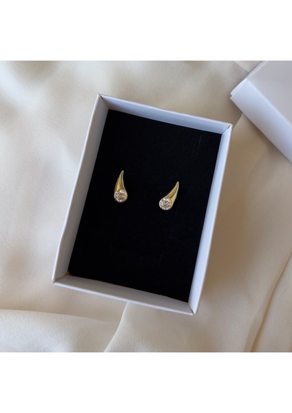 Gold Taşlı Damla Küpe