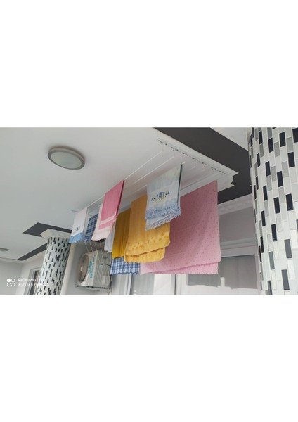 Beyaz Asansörlü Çamaşır Kurutma Askısı, 5 Sıra, 125 Cm, Pratik ve Kullanışlı