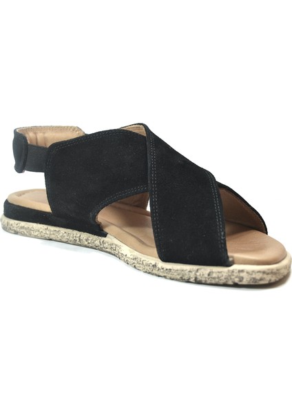 23BY169.706 Hakiki Deri Nubuk Siyah Kadın Sandalet fırsatları