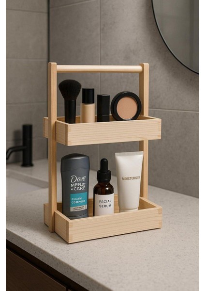 Ahşap Çift Katlı Mutfak ve Banyo Düzenleyici Sunum Rafı, Şık ve Kullanışlı Tasarım