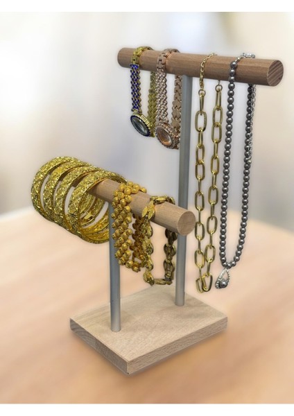 Kahverengi 2'li Takı ve Saat Düzenleyici, Ahşap Mücevher Standı, Bileklik Askısı fiyatları