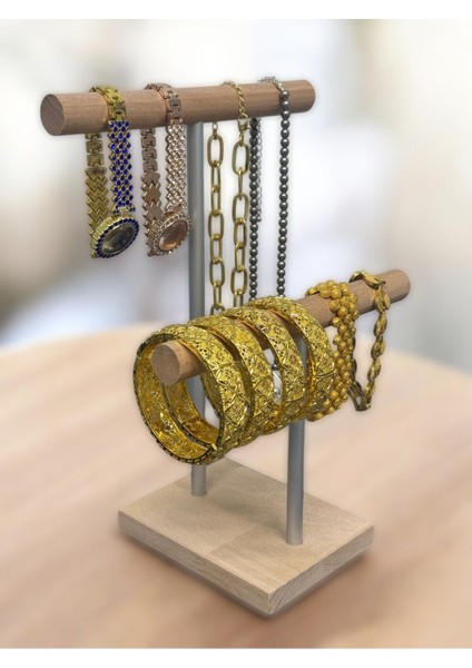 Kahverengi 2'li Takı ve Saat Düzenleyici, Ahşap Mücevher Standı, Bileklik Askısı modelleri