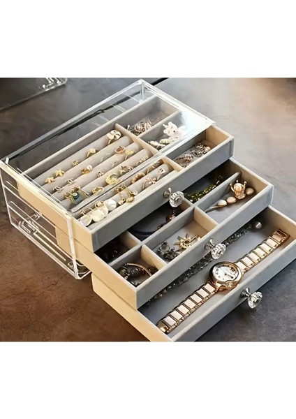 Ekru 3 Çekmeceli Çok Amaçlı Oda Düzenleyici Takı Organizer