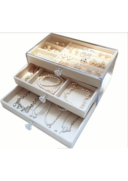 Ekru 3 Çekmeceli Çok Amaçlı Oda Düzenleyici Takı Organizer modelleri