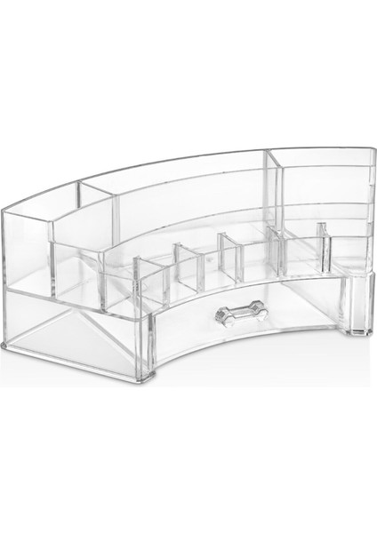 Bölmeli ve Çekmeceli Oval Makyaj Organizer, Beyaz, Pratik ve Şık Tasarım