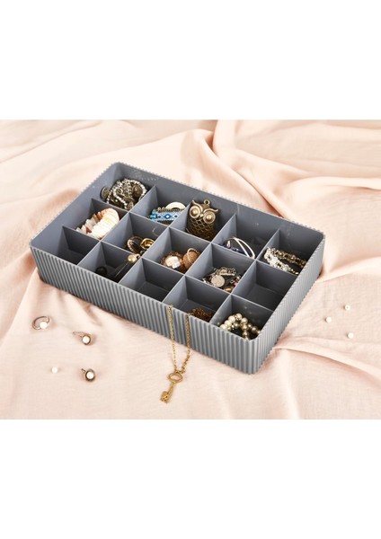 15 Bölmeli Çok Amaçlı Çekmece Içi Takı Düzenleyici Organizer, Gri fiyatları