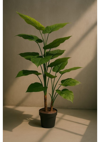 Yapay Alokasya 18 Yapraklı 2 Gövdeli Islak Dokulu Iç Mekan,salon,ofis Ağacı