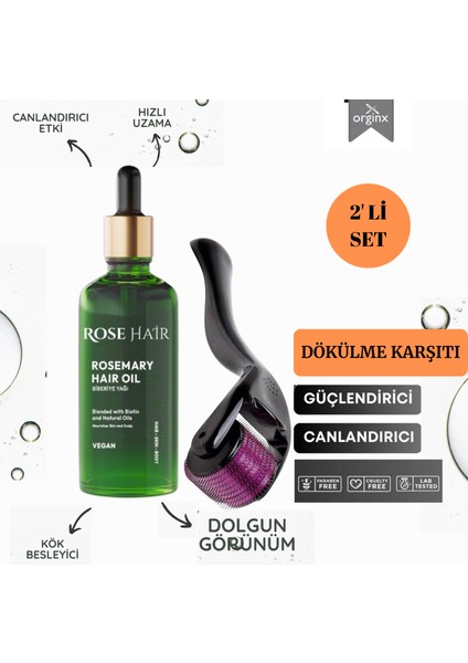 Saç Uzatıcı ve Gürleştirici Bakım Seti Biberiye Yağı ve Dermaroller 0,5