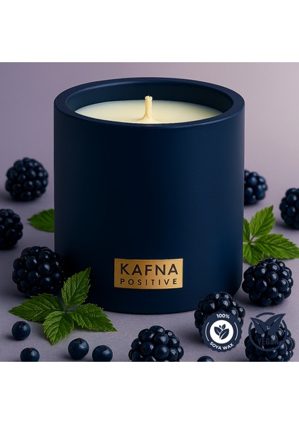 Böğürtlen Kokulu Indigo Beton Mum – %100 Soya Wax, El Yapımı, Doğal Vegan Mum