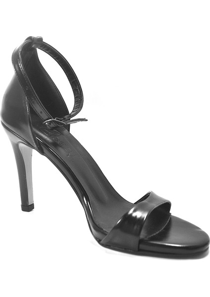 0910 Gümüş & Siyah Ince Topuklu Abiye Kadın Ayakkabı