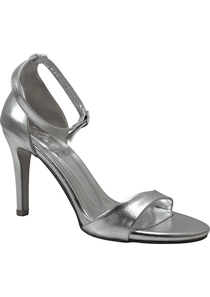 0910 Gümüş & Siyah Ince Topuklu Abiye Kadın Ayakkabı