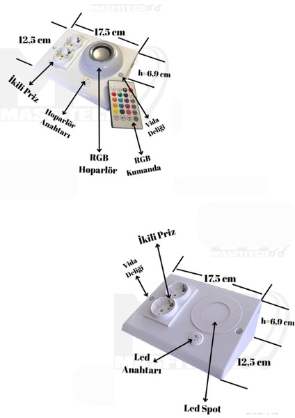 Dolap ve Tezgah Altı Bluetooth Müzik Çalar ve Ledli Prizmatik Venüs (2'li Set)