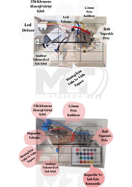 Dolap ve Tezgah Altı Bluetooth Müzik Çalar ve Ledli Prizmatik Venüs (2'li Set)