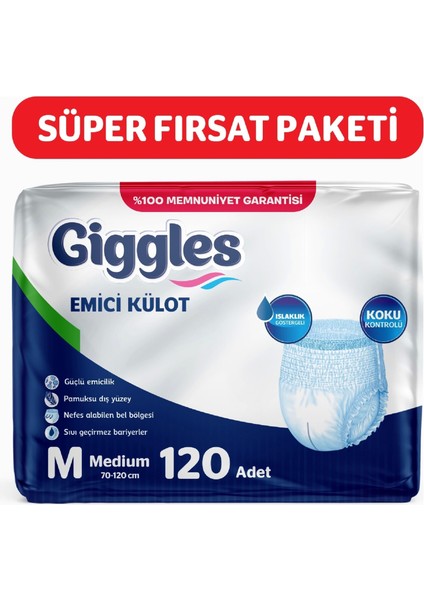 Yetişkin Emici Külot Bez Orta Boy (Medium) 30'lu 4 Paket (120 Adet) Bel Boy 70-120 cm