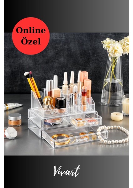 Beyaz 3 Çekmeceli Makyaj ve Takı Düzenleyici Organizer Seti