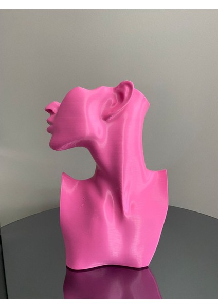 Pembe Renkli Takı Mankeni, 23 Cm, Dekoratif, Organizer, Mücevher, Küpe, Kolye, Sergileme