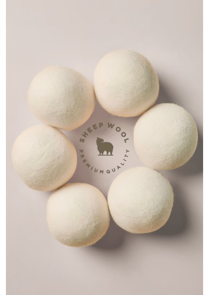 6 Adet Organik El Yapımı Keçe Yün Çamaşır Kurutma Topu, Bej modelleri