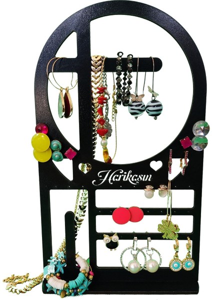 Şık Siyah Takı ve Aksesuar Organizeri, Küpe, Kolye Askısı ve Düzenleyici