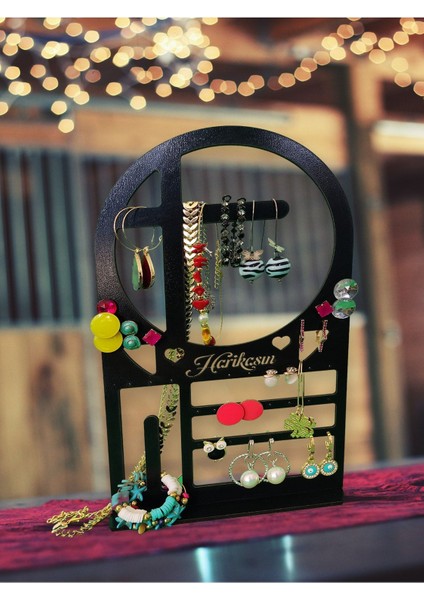 Şık Siyah Takı ve Aksesuar Organizeri, Küpe, Kolye Askısı ve Düzenleyici modelleri