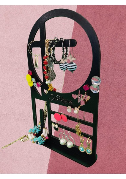 Şık Siyah Takı ve Aksesuar Organizeri, Küpe, Kolye Askısı ve Düzenleyici