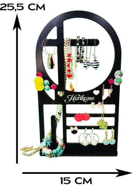 Şık Siyah Takı ve Aksesuar Organizeri, Küpe, Kolye Askısı ve Düzenleyici