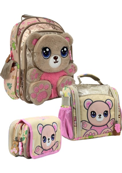 Chimola Honey Paws Ayıcıklı 3'lü Okul Çantası Seti ( Ara Boy) Ithal