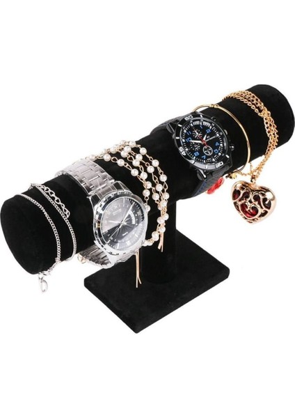 Şık Siyah Süet Bileklik ve Saat Dekoru, Zarif Takı Parçası