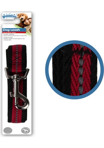 Refrektörlü Kırmızı Naylon Köpek Gezdirme Tasması 1,2 mt Lzwdr