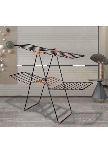 Çift Katlı Kalın Borulu Güçlü Çamaşır Kurutmalık Gri Renk