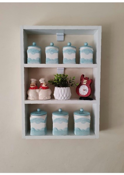 Beyaz Ahşap Dekoratif 3 Raflı Mutfak Duvar Rafı - Çok Amaçlı Kullanım