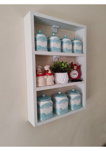 Beyaz Ahşap Dekoratif 3 Raflı Mutfak Duvar Rafı - Çok Amaçlı Kullanım fiyatları