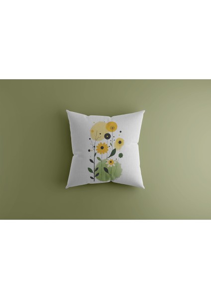 Cbt Sarı Çiçekli Dekoratif Yastık - Kırlent Kılıfı