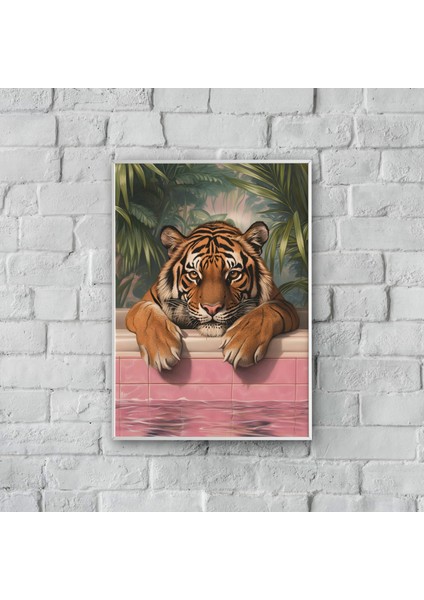 "tiger In The Pool" Poster Tablo (Çerçeveli)