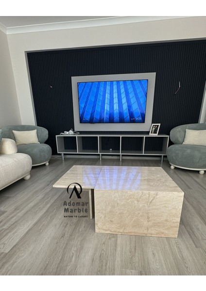 Traverten Orta Sehpa, Ikili Orta Sehpa, Özel Ölçü, Gerçek Traverten Orta Sehpa, %100 Traverten