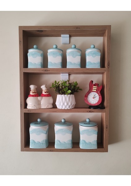 Atlantik Ceviz Dekoratif 3 Raflı Mutfak Duvar Rafı - Çok Amaçlı Kullanım