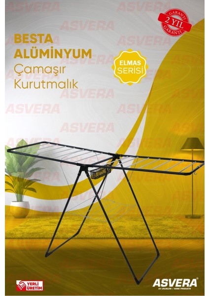 Yarı Alüminyum Çamaşır Kurutmalık, Sepetli ve Katlanabilir Askı, Ev Için Siyah