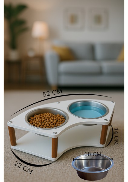 Modern Ahşap Demonte Kedi Köpek Mama Standı – 2'li Paslanmaz Çelik Kaseli Mama ve Su Standı Lunora Model modelleri