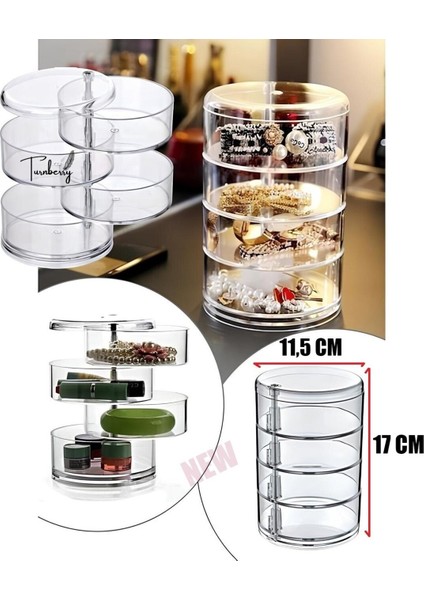 Turkuaz 4 Katlı Çok Amaçlı Silindir Takı ve Makyaj Organizeri